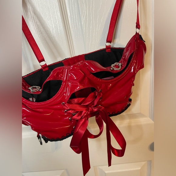 Dolls Kill Sugar Thrillz - sexy Red Faux Leather Vinyl - Small - New - Lingerie - Picture 2 of 5